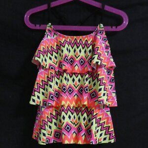 JUSTICE - Swim | size 10 | Colorful Tiered Swimsuit Top W/ Black Straps